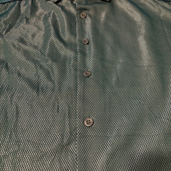 Vintage CLAUDIO NUCCI Green Shimmer Mesh Button-Up Men’s Shirt SZ XL - Picture 5 of 6